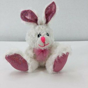 Greenbrier White Plush Bunny Rabbit Pink Sparkle Ears Paws Stuffed Animal Toy 8"